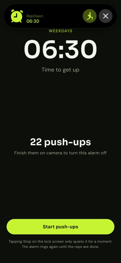 RepDawn alarm ringing: do 10 push-ups to turn it off