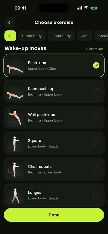 Choose from 9 animated exercises